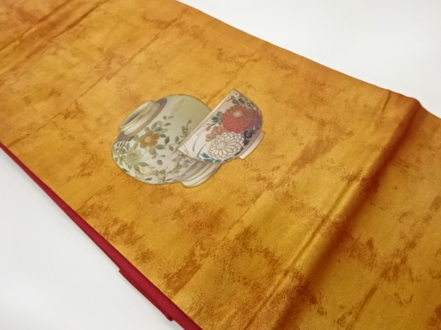 リサイクル　パッチワーク茶器模様刺繍名古屋帯